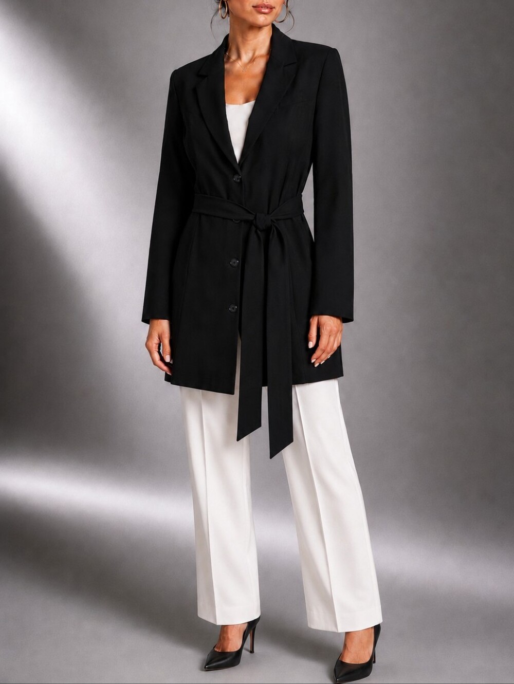 Vintage 90s Casual Corner Tailored Black Button Longline Blazer Women Size 12